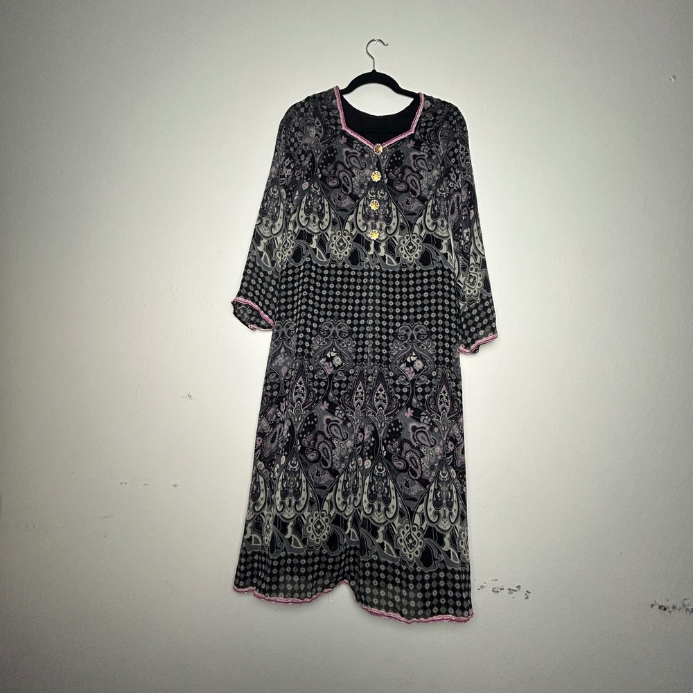 Boho Paisley Medallion Print Midi Dress size S (see measurements) Bell Sleeve